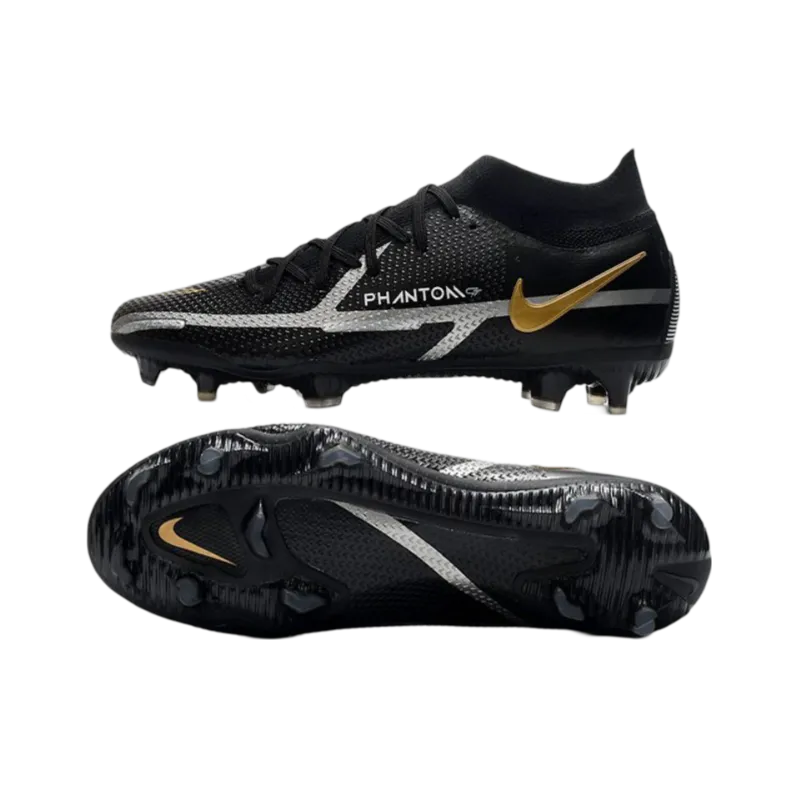 Nike Phantom GT2 Elite DF FG Black Dark Grey Metallic Gold Metallic - Goatkits Boots