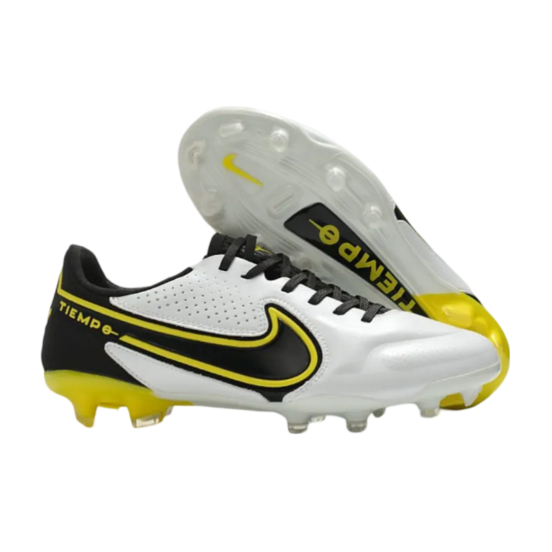 Nike Tiempo Legend 9 Elite FG White Dark Grey Black Yellow Strike - Goatkits Boots