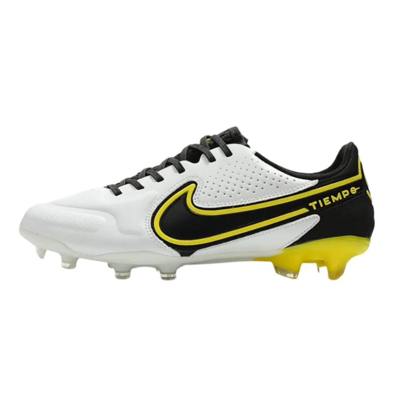 Nike Tiempo Legend 9 Elite FG White Dark Grey Black Yellow Strike - Goatkits Boots