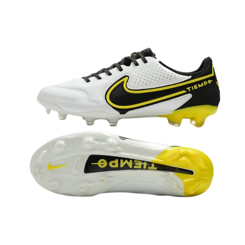 Nike Tiempo Legend 9 Elite FG White Dark Grey Black Yellow Strike - Goatkits Boots