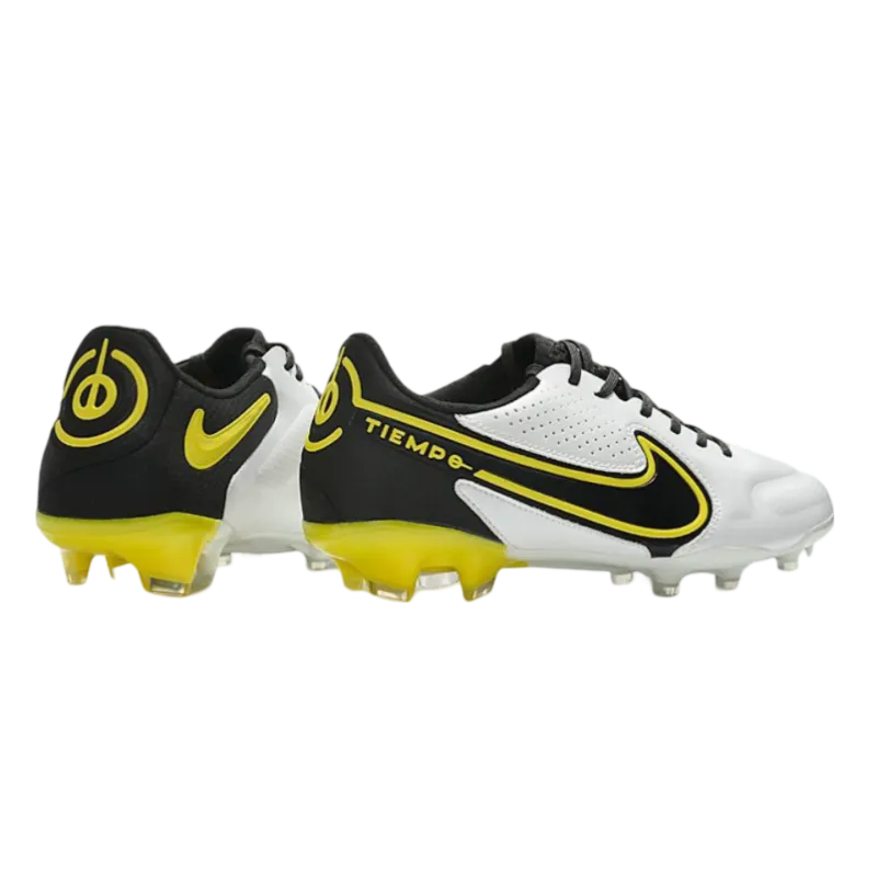 Nike Tiempo Legend 9 Elite FG White Dark Grey Black Yellow Strike - Goatkits Boots