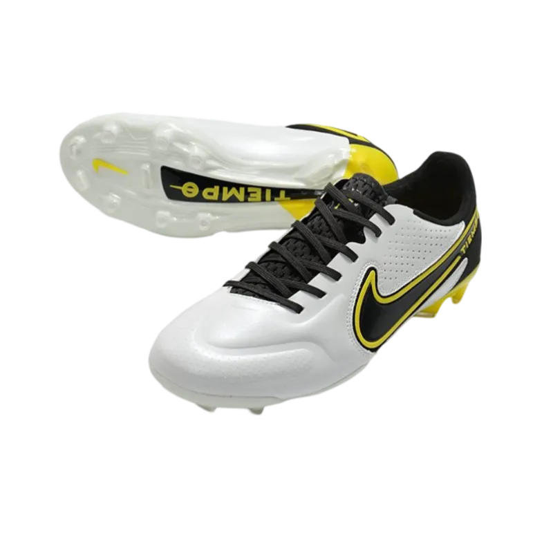 Nike Tiempo Legend 9 Elite FG White Dark Grey Black Yellow Strike - Goatkits Boots