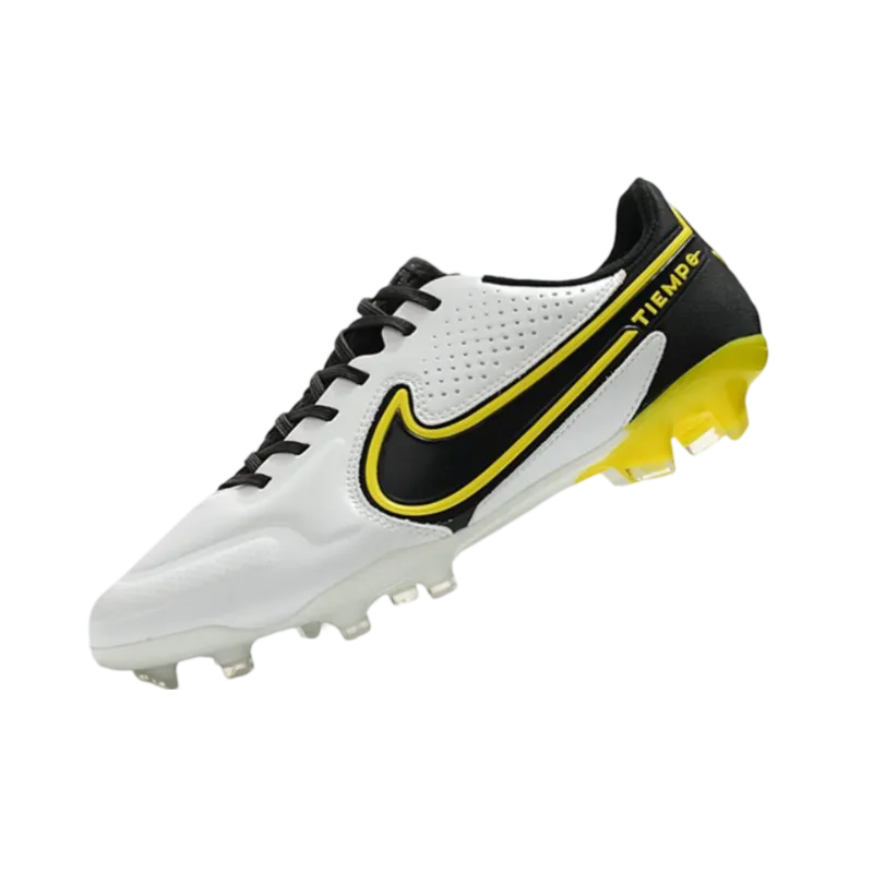 Nike Tiempo Legend 9 Elite FG White Dark Grey Black Yellow Strike - Goatkits Boots